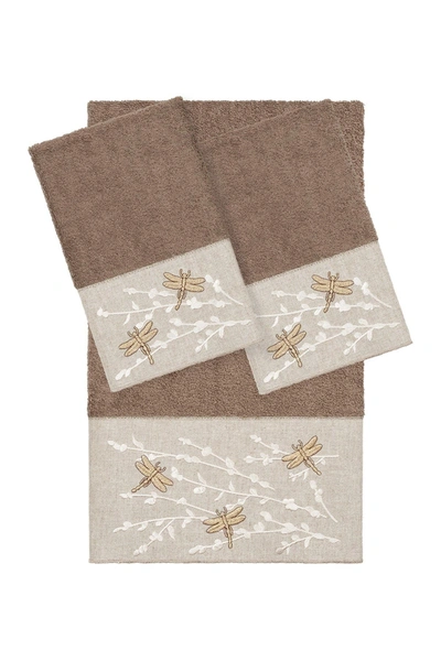 Linum Home Braelyn Embellished Towel Set, 3 Pieces Bedding In Latte