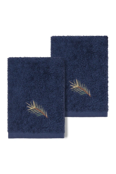 Linum Home Pierre Embellished Washcloth Set, 2 Pieces Bedding In Midnight Blue