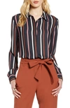Halogenr Halogen Hidden Button Long Sleeve Blouse In Black Multi Stripe