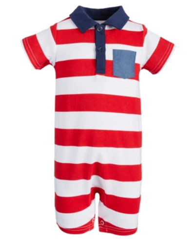 First Impressions Baby Boys Striped Polo Cotton Sunsuit, Created For Macy's In Cherry On Top