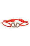 Valentino Garavani Valentino Vlogo Signature Pave Cord Bracelet In Rouge Pur/ Black Diamond