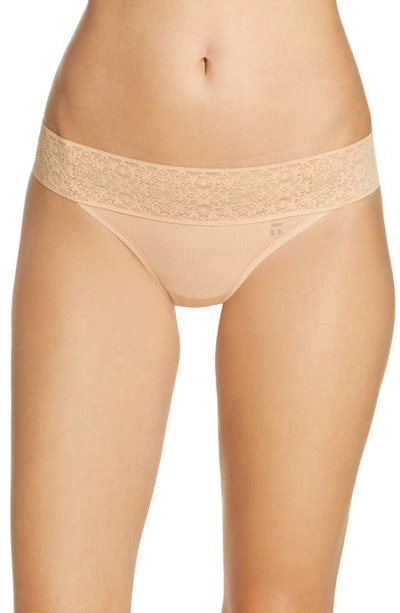 Tommy John Cool Cotton Blend Lace Thong In Maple Sugar
