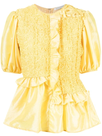 Cecilie Bahnsen Carrie Panel & Ruffle Peplum Top In Yellow