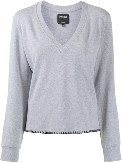 L Agence Helena Stretch Cotton And Modal-blend Sweatshirt In Heather Grey