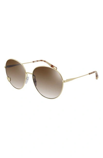 Chloé 61mm Gradient Round Sunglasses In Gold/ Brown Gradient