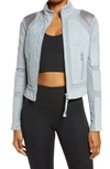 Blanc Noir Suede & Mesh Moto Jacket In Airy Blue