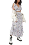 Free People Pretty Daze Floral Crop Top & Midi Skirt In Sky Combo