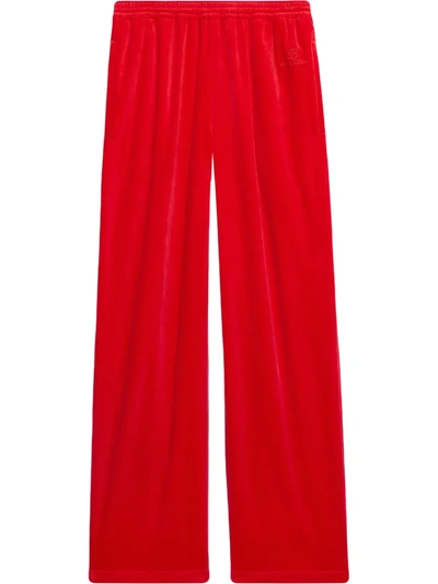 Balenciaga Wide-leg Cotton-blend Velvet Sweatpants In Red