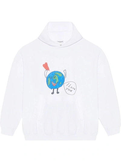 Balenciaga Love Earth Oversized Graphic Hoodie In White