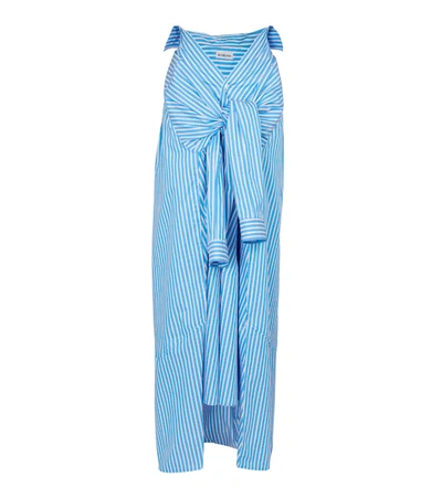 Balenciaga Striped Cotton Poplin Maxi Skirt In Blue