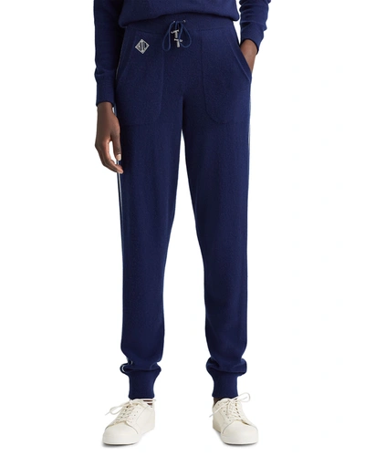 Ralph Lauren Cashmere Jogging Pants W/ Piping In Bright Navy