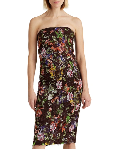 Ralph Lauren Karolin Strapless Floral Sequined Lace Dress In Bright Brown