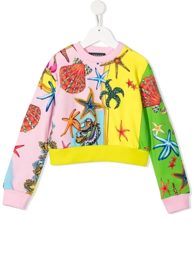Versace Kids' Girl's Tresor De La Mer Cropped Sweater In Pink