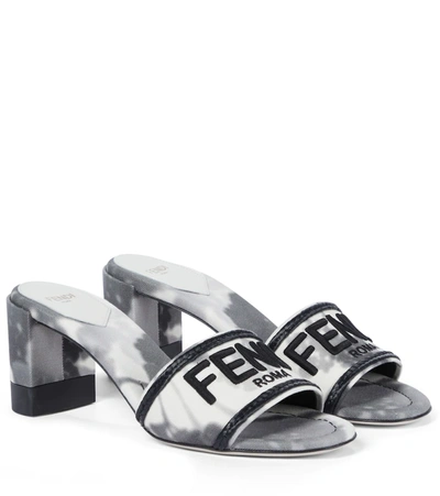 Fendi Logo Embroidered Block Heel Sandals In White