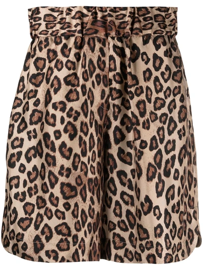 Alberto Biani Animalier Silk Bermuda Shorts In Brown