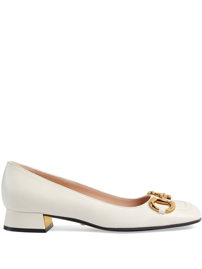 Gucci Leather Horsebit Pumps 25 In Weiss