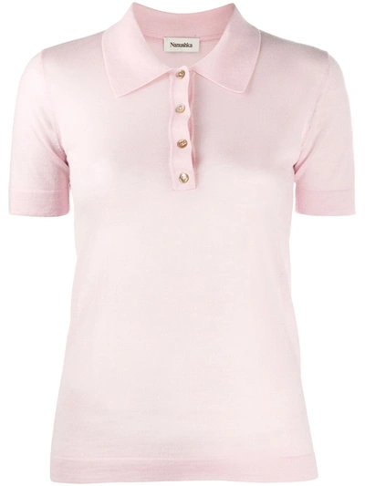 Nanushka + Net Sustain Hatti Ribbed Merino Wool Polo Shirt In Pink