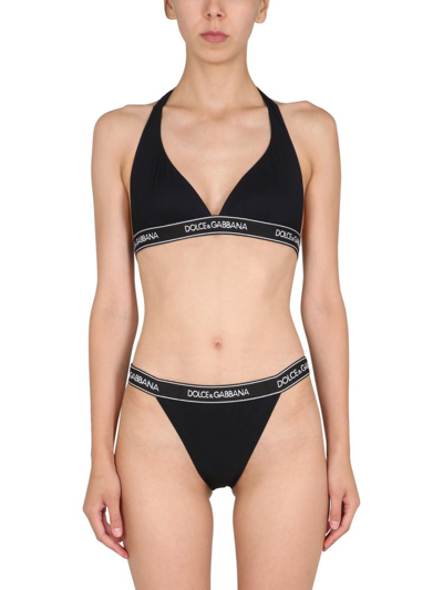 Dolce & Gabbana Halterneck Logo Tape Bikini In Schwarz