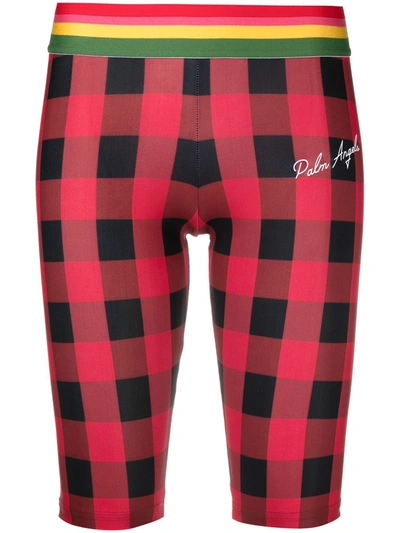 Palm Angels Buffalo Checked Cycling Shorts In Red