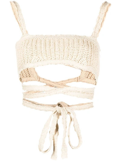 Alanui Cacti Bralette Knitted Top In Neutrals
