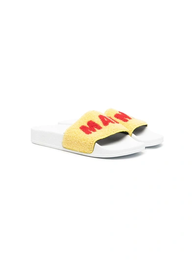 Marni Kids' Sandal In Rubber And Fabric With Logo In Yellow