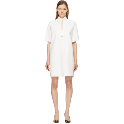Valentino V-gold Keyhole-cutout Cotton-blend Mini Dress In White