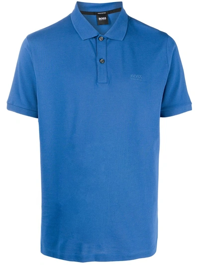 Hugo Boss Boss Men's Medium Blue Logo-embroidered Cotton-piqué Polo Shirt