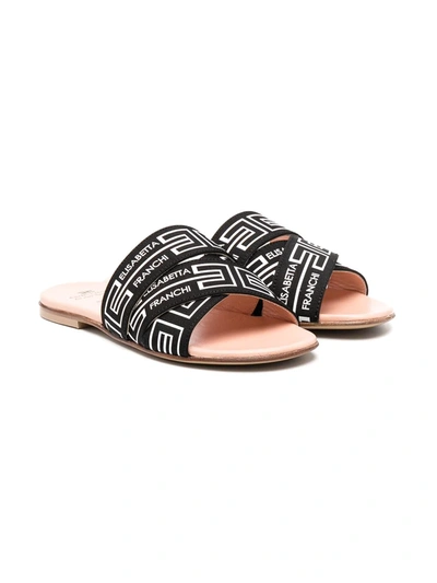 Elisabetta Franchi La Mia Bambina Kids' Logo Embroidered Sandals In Black