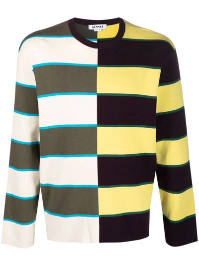 Sunnei Striped Knit Cotton Sweater In Yellow