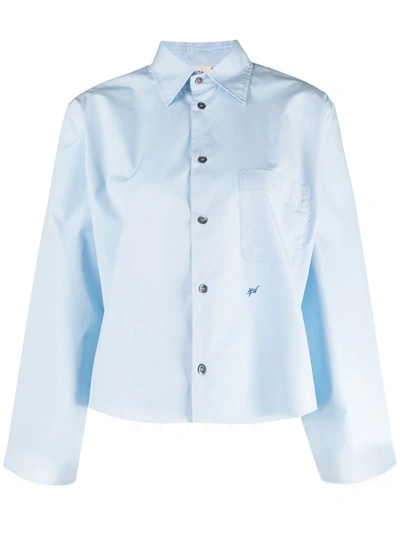 Barena Venezia 'ursula Bagio' Cotton Poplin Crop Shirt In Blue