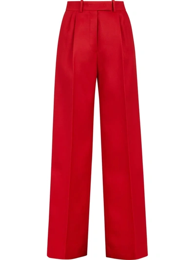 Grain De Poudre Wool-blend Wide-leg Pants In Red