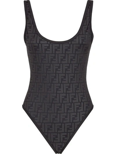 Fendi Ff Logo-embossed One-piece Swimsuit In Black