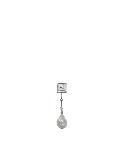 Fendi Mono Logo Square Earring In Silver
