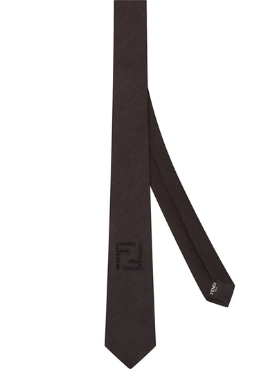 Fendi Logo-appliqué Linen Tie In Noir