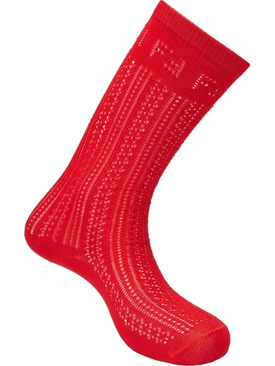 Fendi Open-knit Socks In Rouge