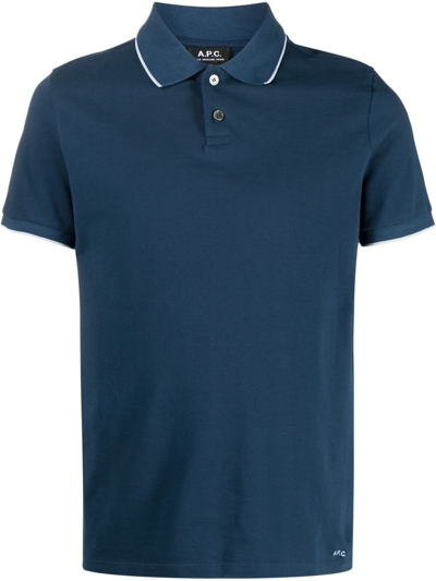 Apc Max Trimmed Cotton Polo Shirt In Dark Blue