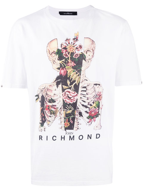 John Richmond Skull And Flower Print T-shirt | ModeSens