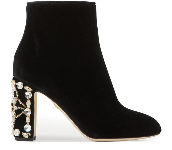 Dolce & Gabbana Embellished-heel Velvet Ankle Boots In Black | ModeSens