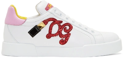 Dolce & Gabbana Leather Portofino Sneakers With Patch In White
