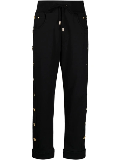 Balmain Logo Button Trim Track Pants In Black