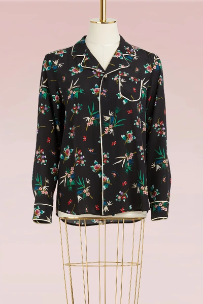 Red Valentino Floral Print Silk Shirt In Nero