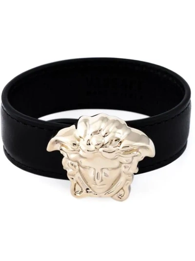 Versace Black & Gold Leather Medusa Bracelet