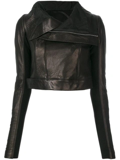 Rick Owens Cropped Leather Biker Jacket In Black