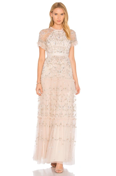 Needle & Thread 'constellation' Floral Embellished Lace Gown In Pink