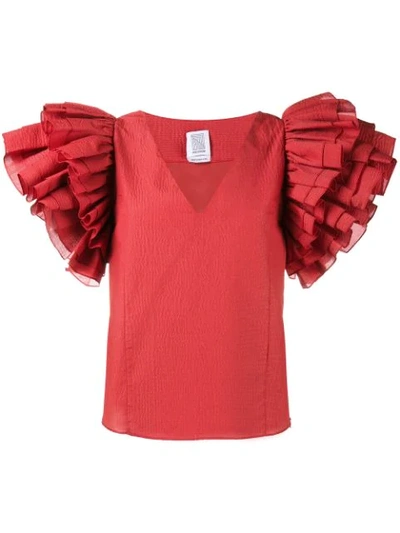 Rosie Assoulin Maxi Ruffle Sleeve Blouse In Red