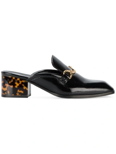 Stella Mccartney Embellished Faux Glossed-leather Slippers In Black