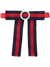Gucci Jewelled Grosgrain Web Neck Bow In Red In Blue