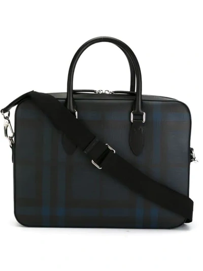Burberry Medium Leather Trim London Check Briefcase In Blue