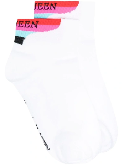 Alexander Mcqueen Striped Heel-counter Ankle Socks In White