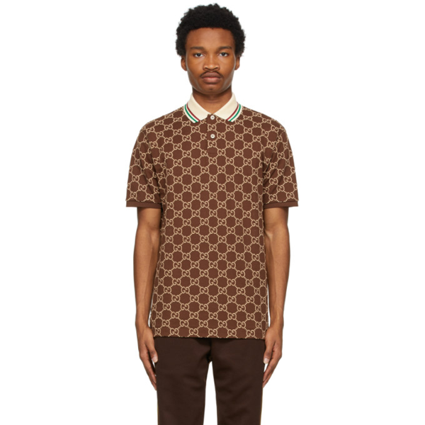 Gucci Gg-embroidered Cotton-piqué Polo Shirt In 2177 Brown | ModeSens